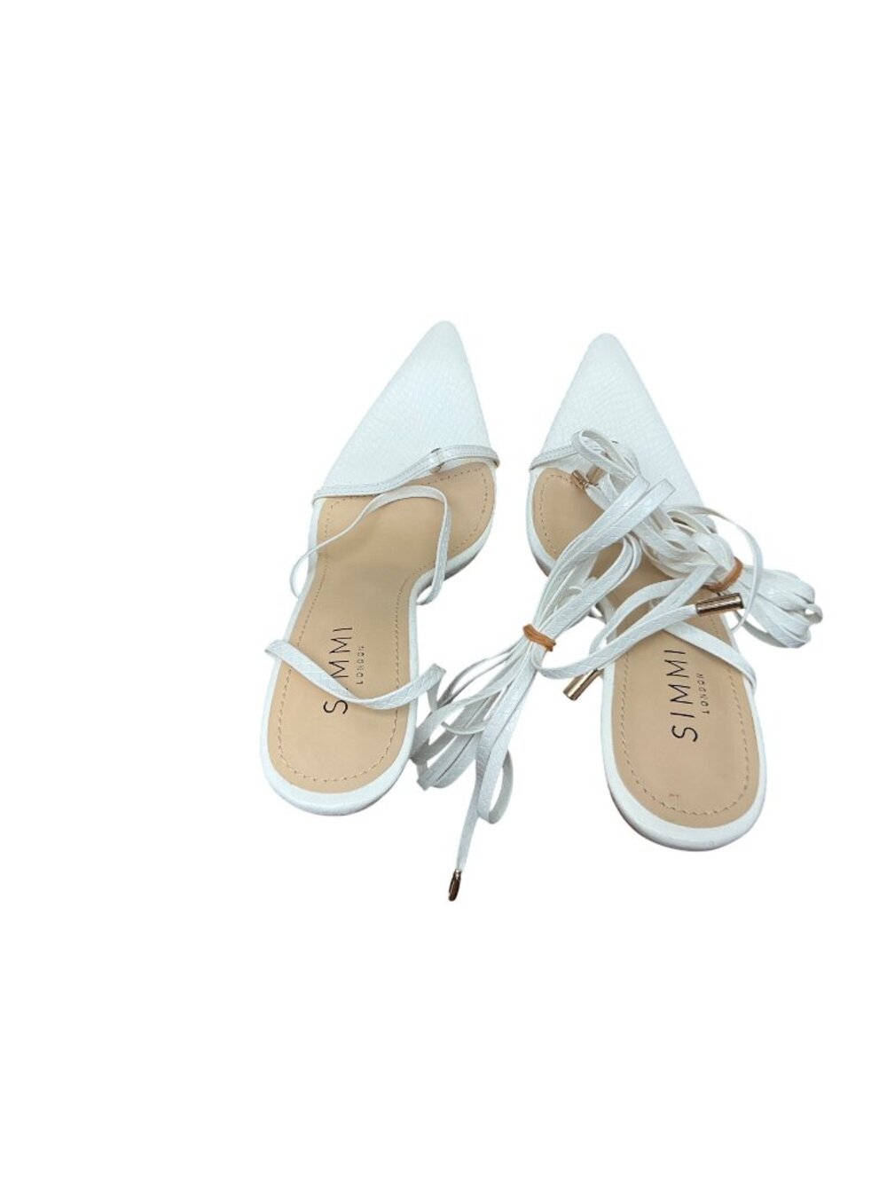 Simmi London White Lace Up Heels Pointed Toe Strappy Sandals Minimalist Women’s